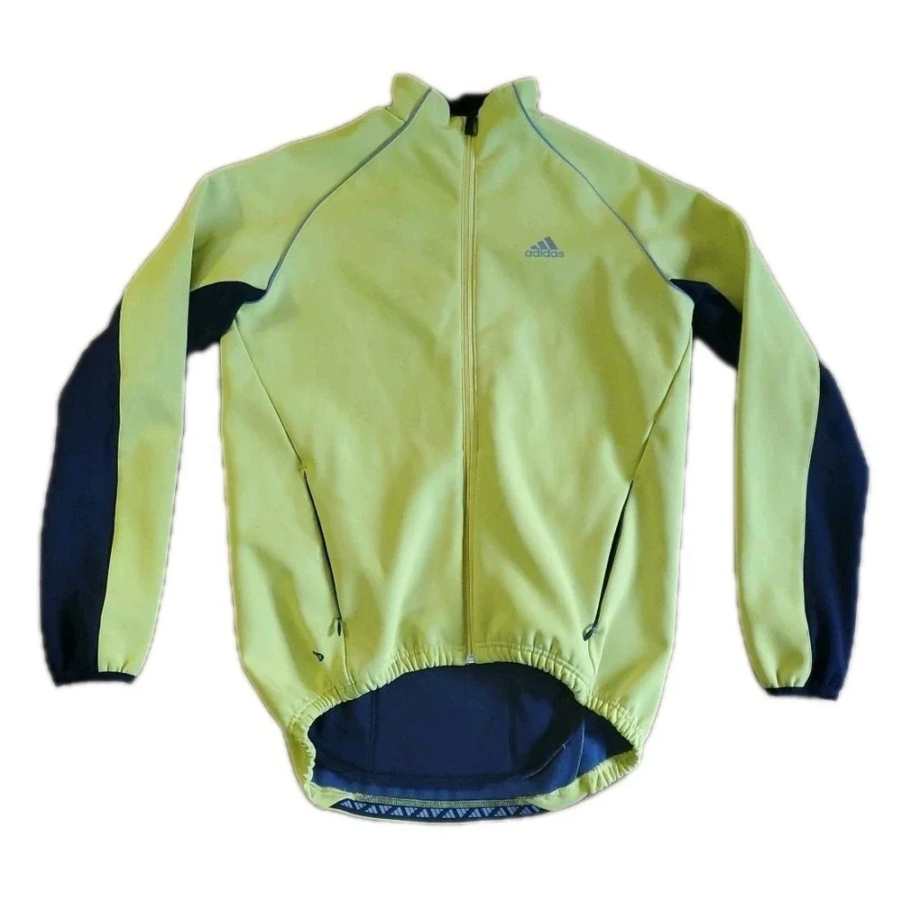 Adidas Mens Size Medium Neon Yellow Long Sleeve‎ Cycling Jersey Jacket Full Zip